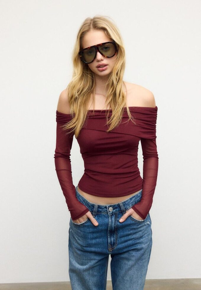 Asymmetrisk tyll-T-skjorte