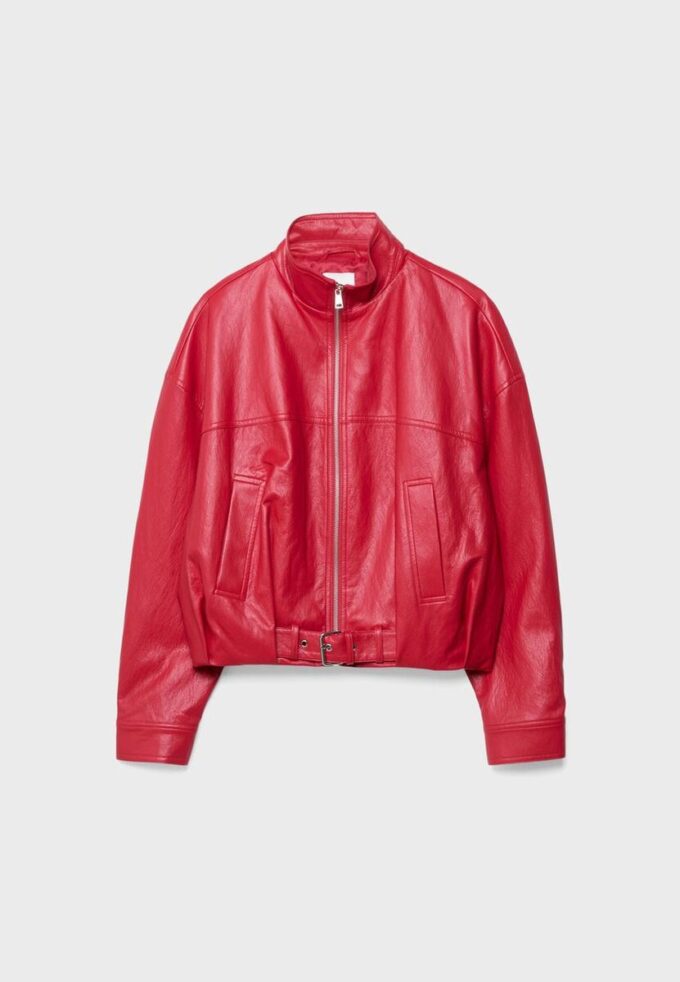 Ballongjakke i skinnimitasjon med belte