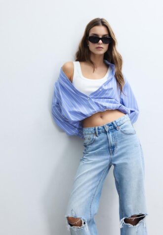 Ballongskjorte i to materialer