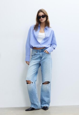 Ballongskjorte i to materialer