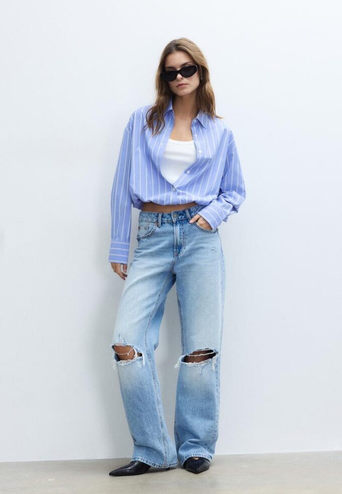 Ballongskjorte i to materialer