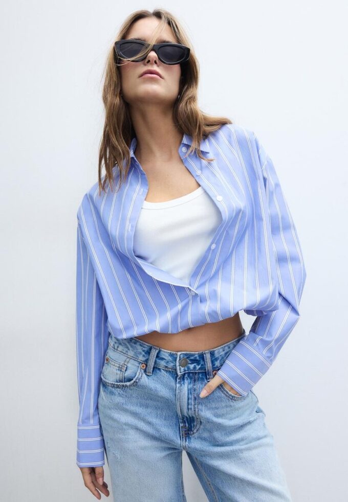 Ballongskjorte i to materialer