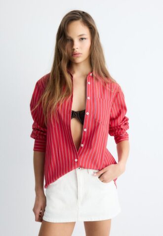 Basisplagg med enkel stripet poplin-skjorte med lomme