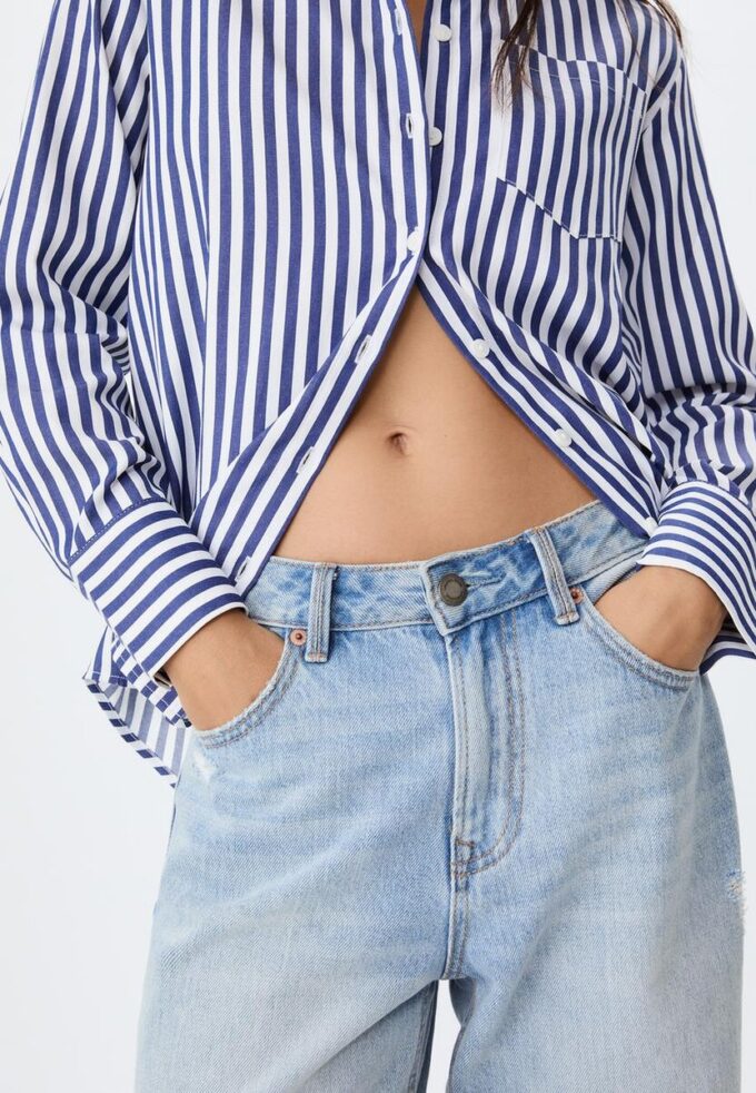 Basisplagg med enkel stripet poplin-skjorte med lomme