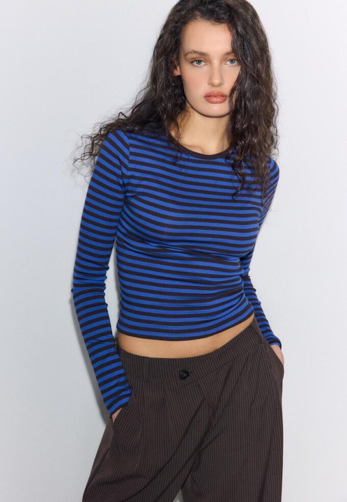 Basisplagg med lang arm og stripete bomullst-skjorte