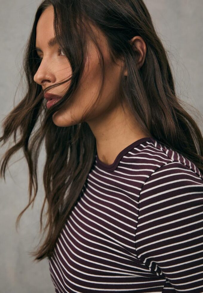 Basisplagg med lang arm og stripete bomullst-skjorte