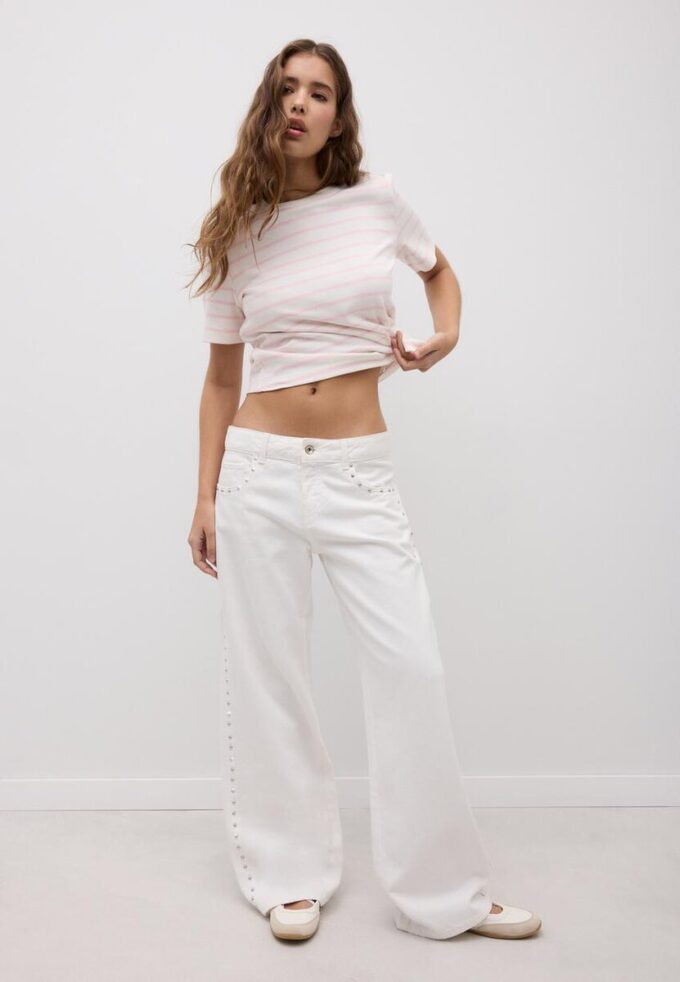 Basisplagg, tykk, stripet T-skjorte med normal passform