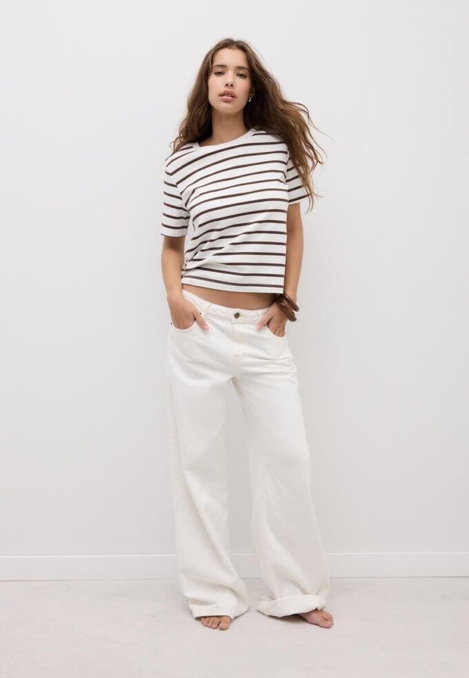 Basisplagg, tykk, stripet T-skjorte med normal passform