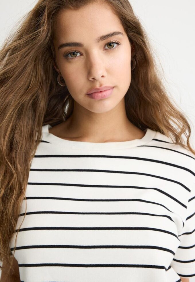 Basisplagg, tykk, stripet T-skjorte med normal passform