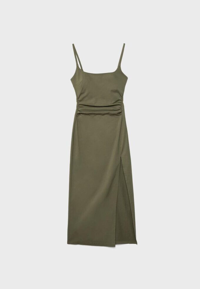 Bengaline midikjole med firkantet utringning