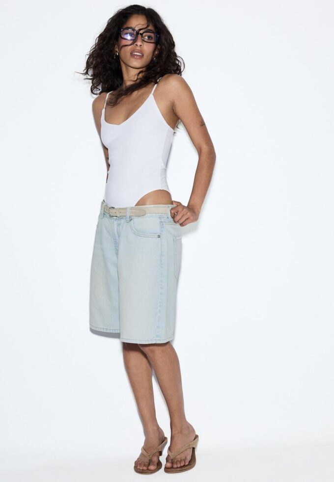 Bermudashorts i denim med belte