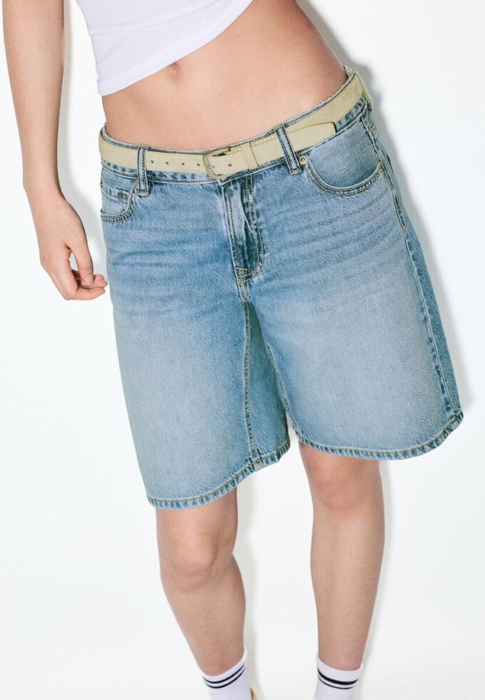 Bermudashorts i denim med belte