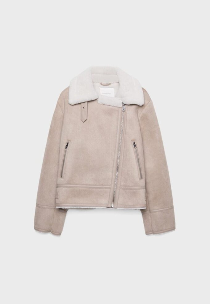 Bikerjakke i imitert semsket skinn