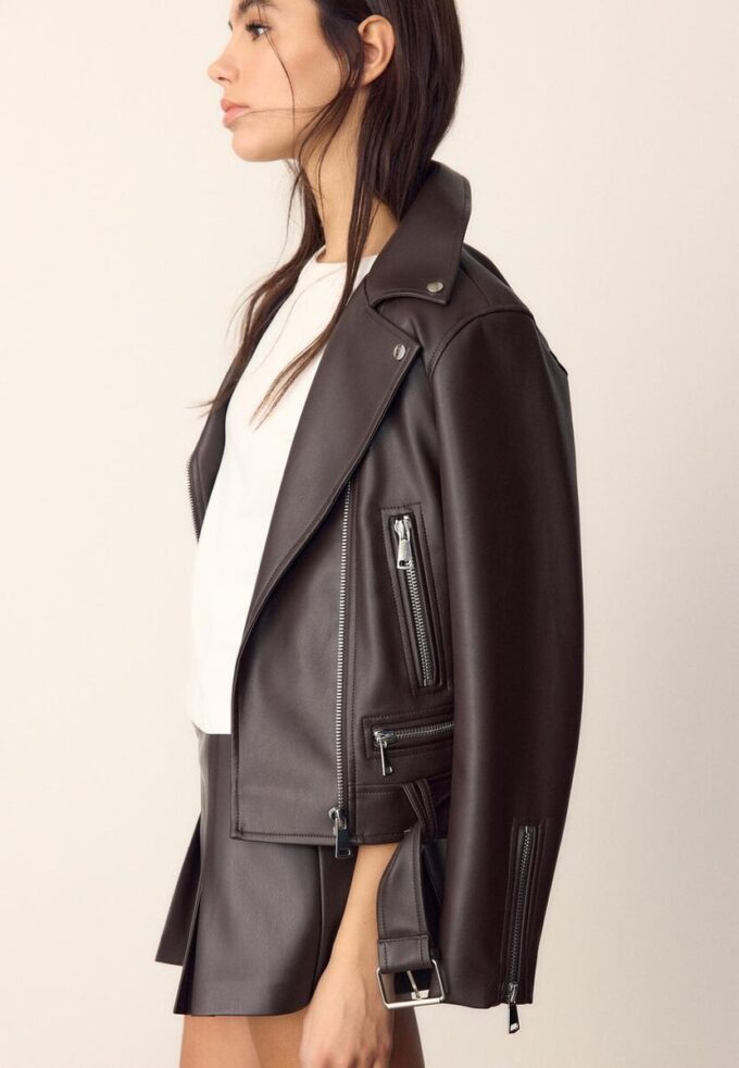 Bikerjakke med skinnlook