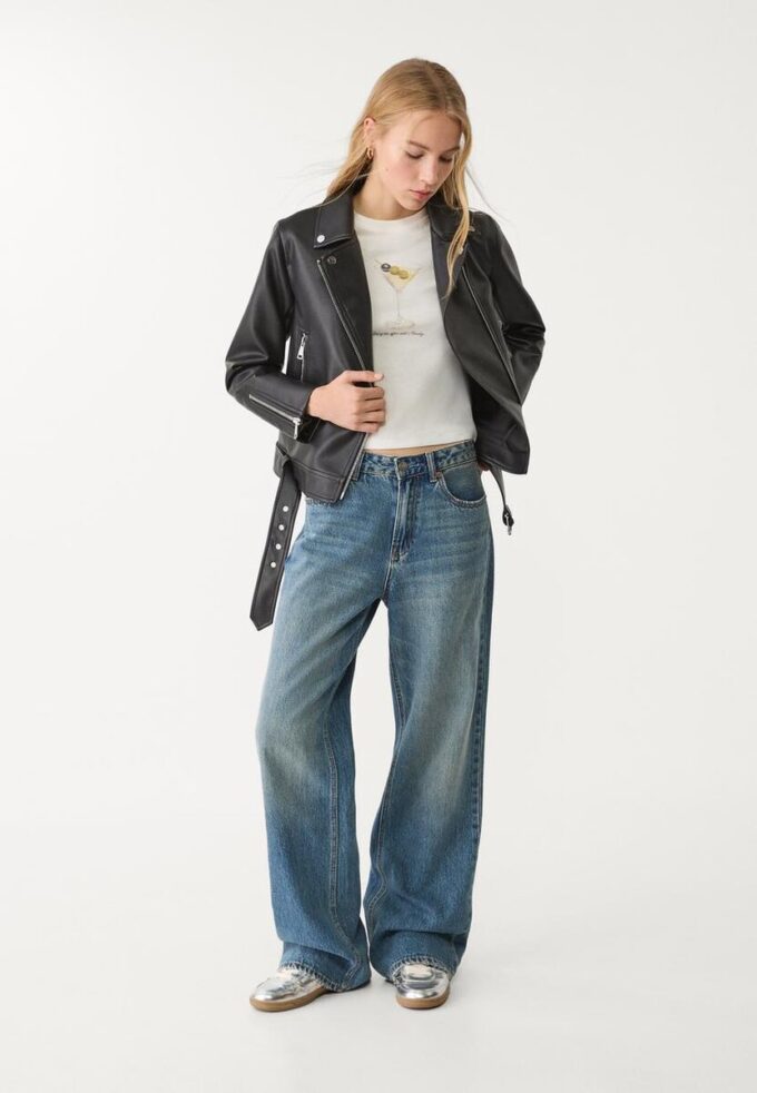 Bikerjakke med skinnlook