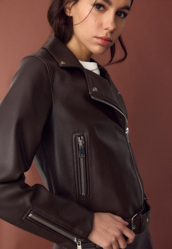 Bikerjakke med skinnlook