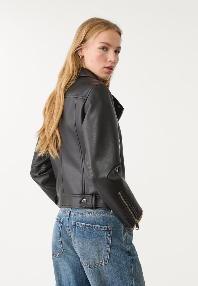 Bikerjakke med skinnlook