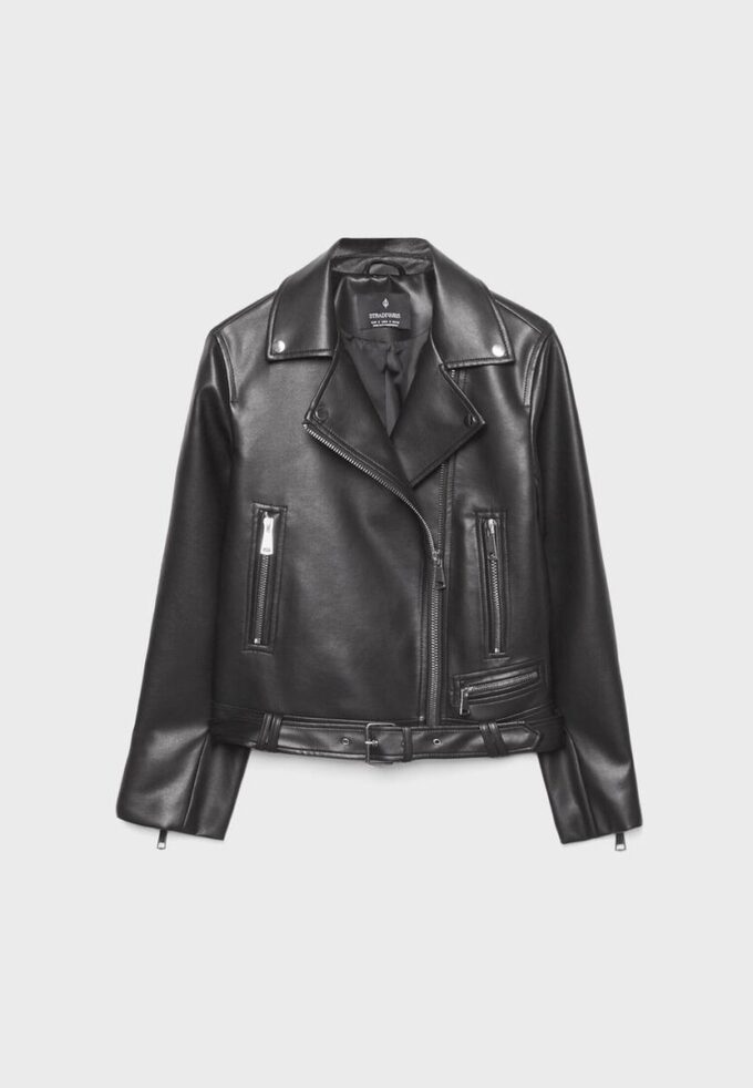 Bikerjakke med skinnlook