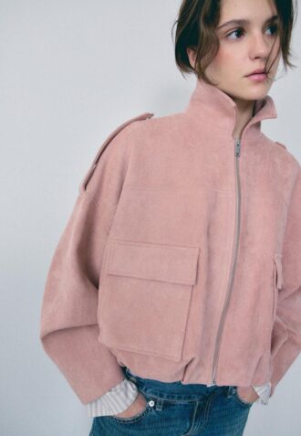 Bomberjakke i imitert semsket skinn