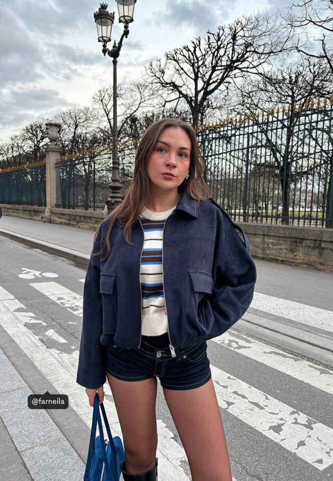 Bomberjakke i imitert semsket skinn