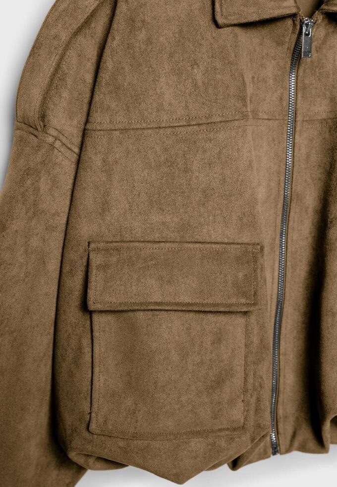 Bomberjakke i imitert semsket skinn