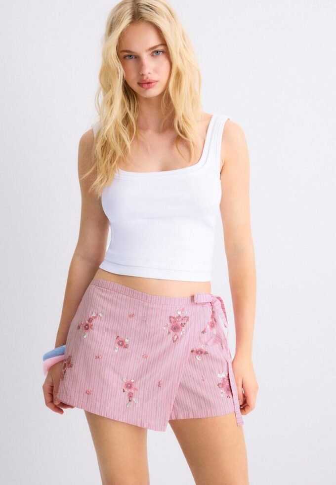 Broderte stripete sarong-Skort