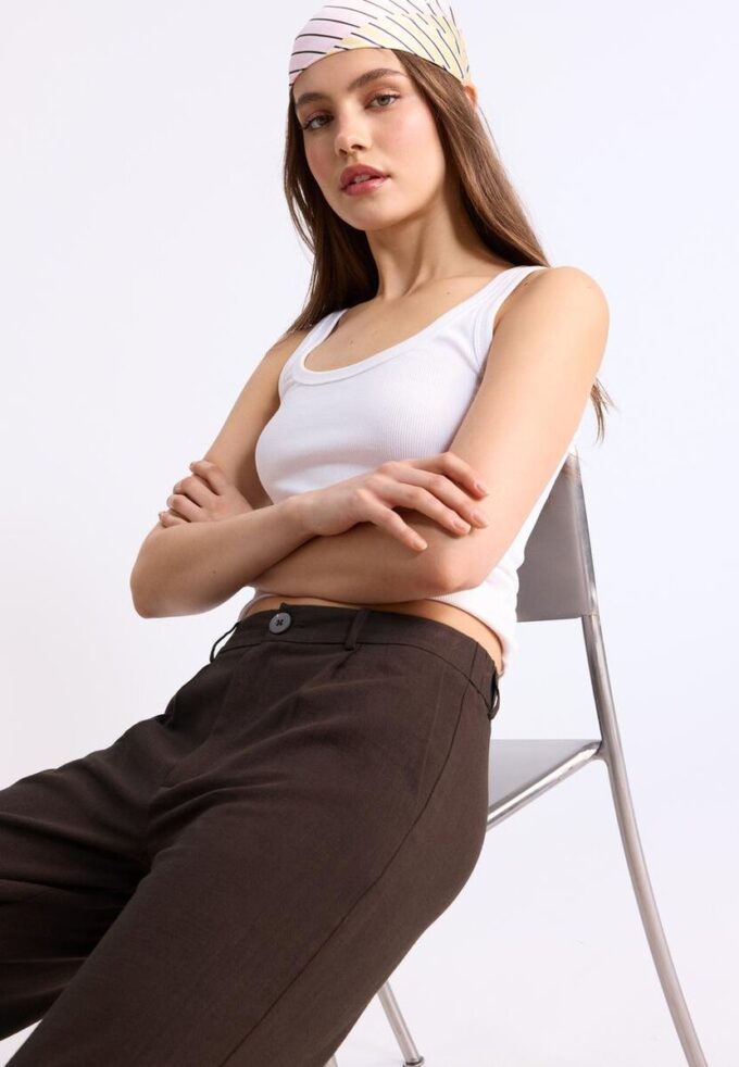 Bukser med rett ben i lin-look