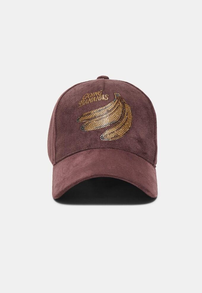 Cap i imitert semsket skinn med slagord