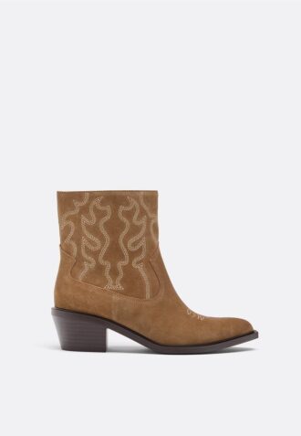 Cowboy-ankelstøvler i skinn med hæl