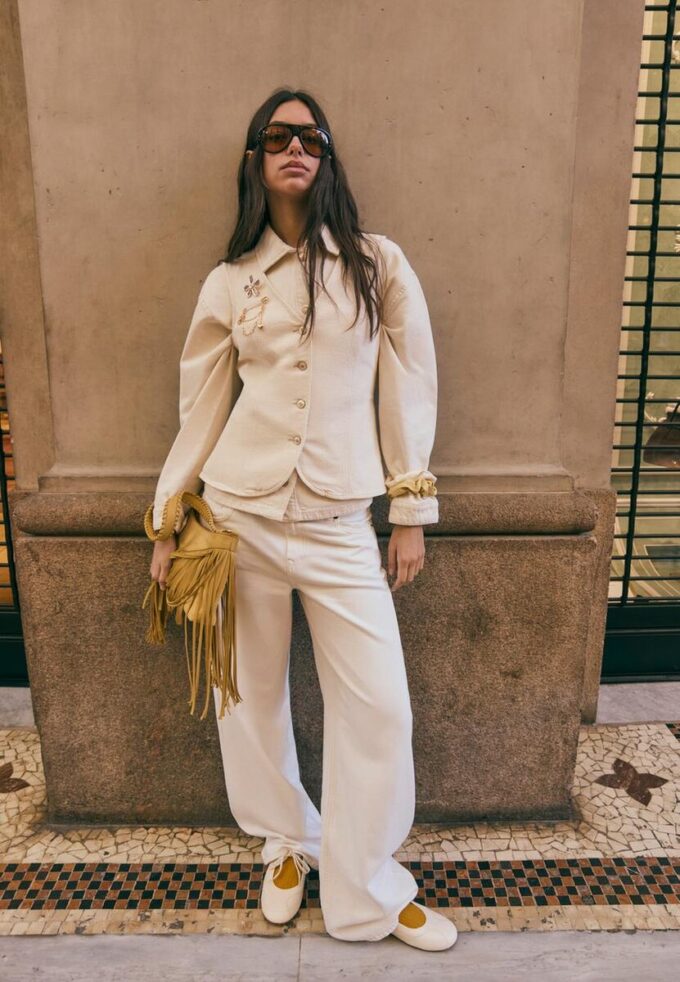 D91 lavt sittende jeans med Wide Leg og twill