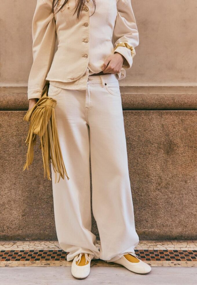 D91 lavt sittende jeans med Wide Leg og twill