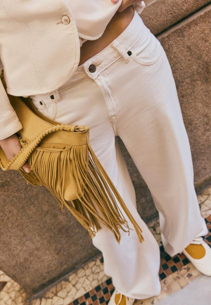 D91 lavt sittende jeans med Wide Leg og twill