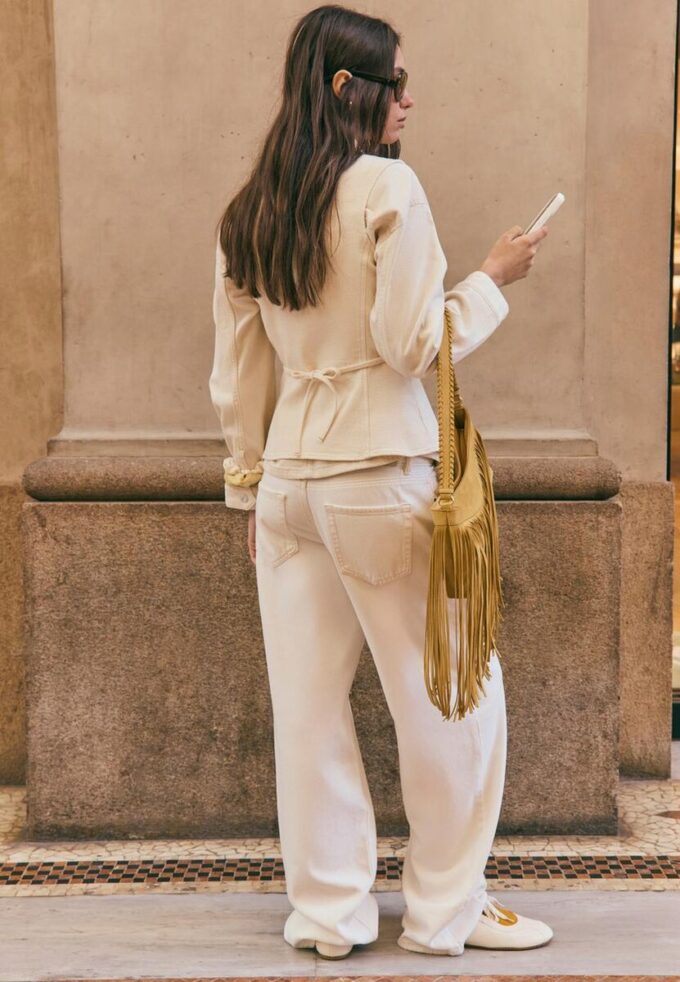 D91 lavt sittende jeans med Wide Leg og twill