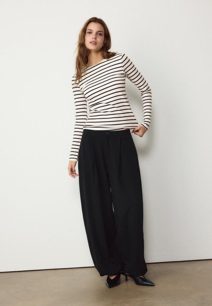 Enkel langermet stripete T-skjorte