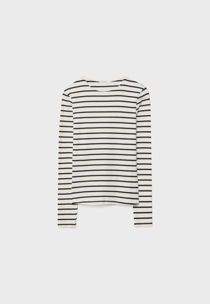 Enkel langermet stripete T-skjorte