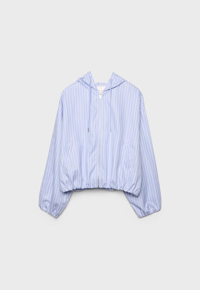 Enkel stripet nylonjakke med hette