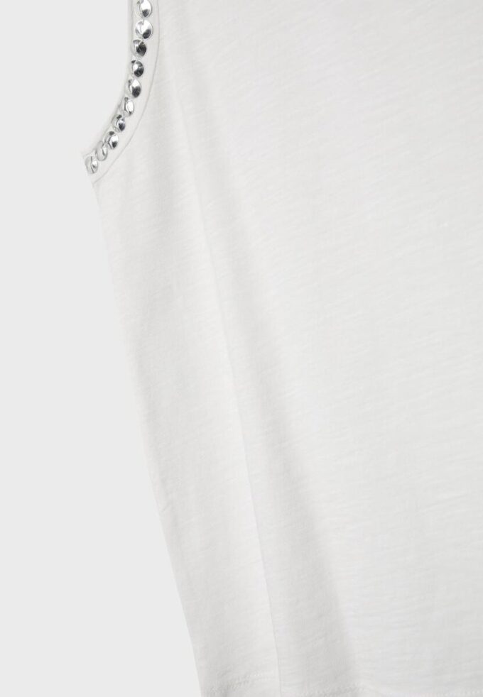 Ermeløs T-skjorte med broderi med nitter