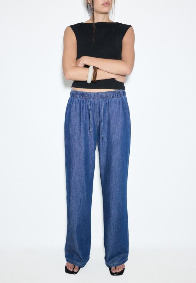 Flytende denimbukser med snøring