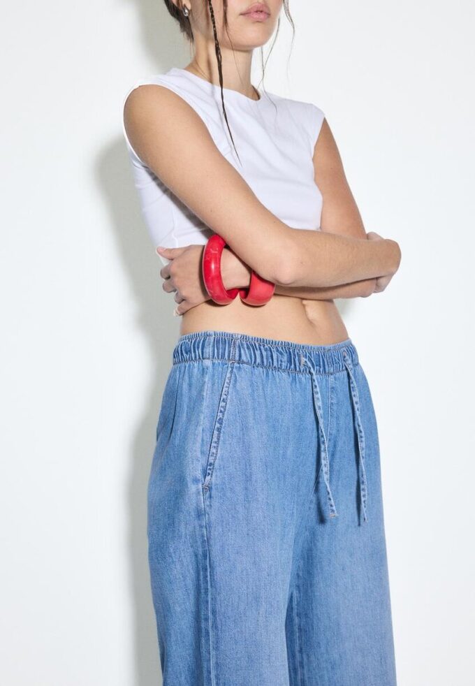 Flytende denimbukser med snøring