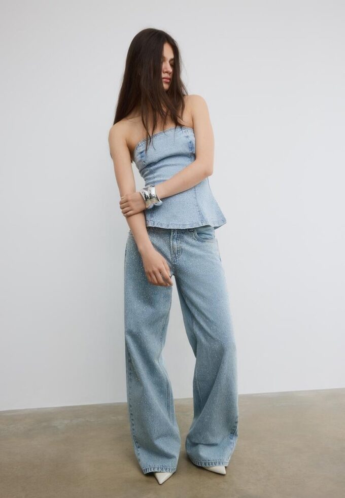 Glitrende bustier-topper i denim