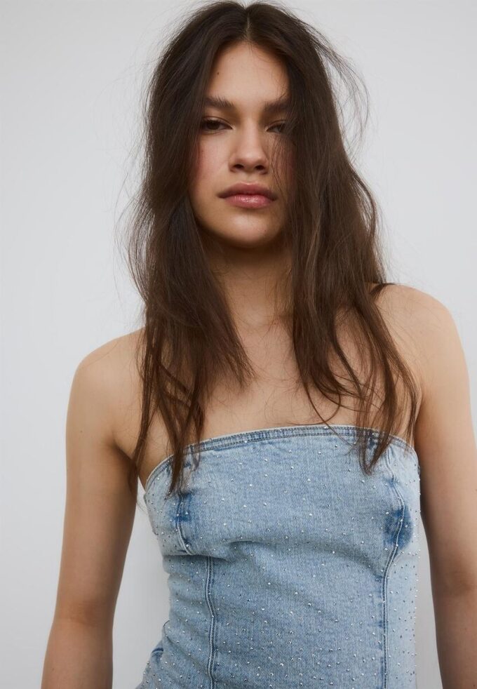 Glitrende bustier-topper i denim