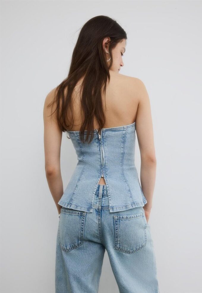 Glitrende bustier-topper i denim