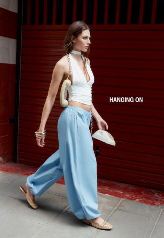 Halter-top med rynket bånd i nakken