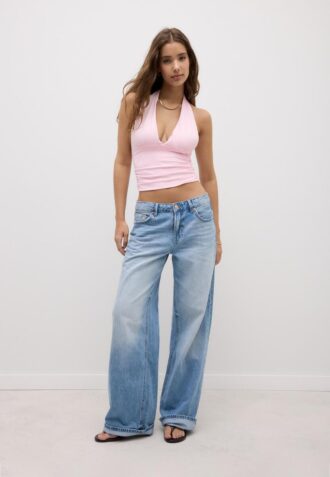 Halter-top med rynket bånd i nakken