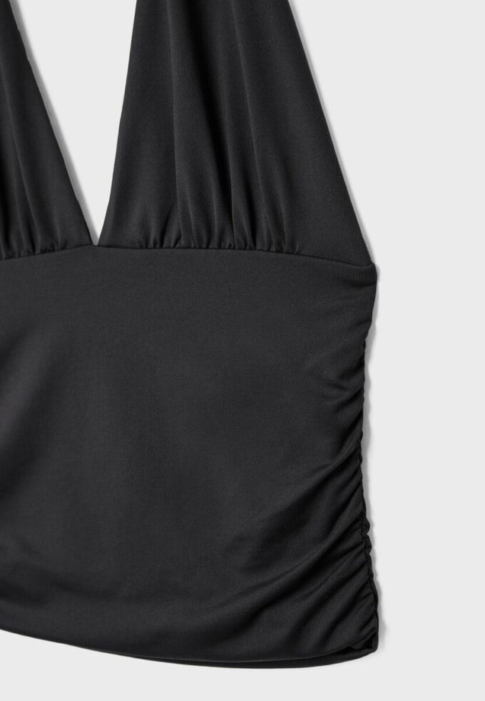 Halter-top med rynket bånd i nakken