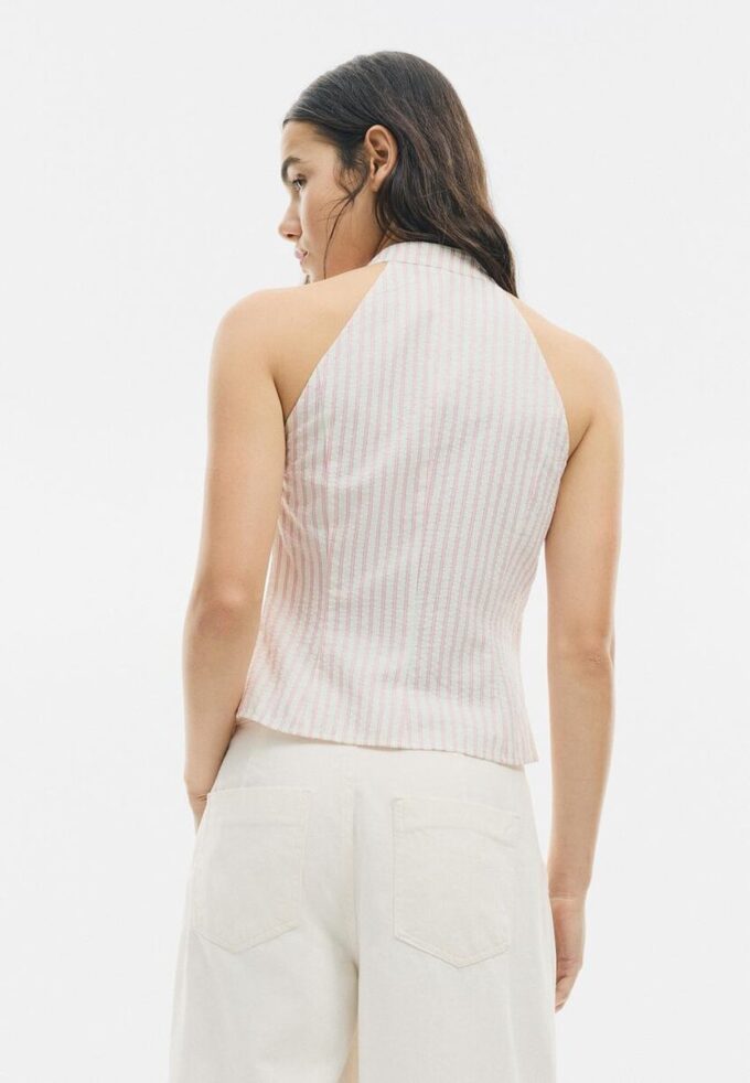 Halterneck-top i Qipao-stil med halvkrøllet knute