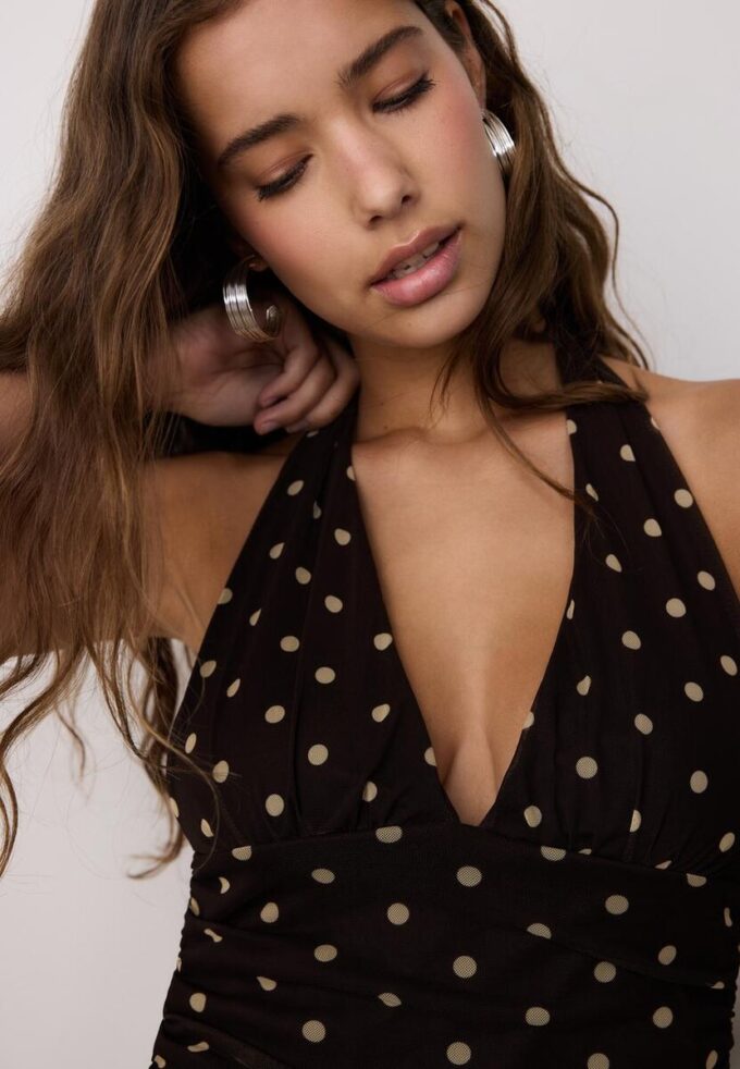 Haltertop i mesh med prikker