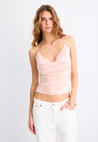 Haltertop med paljetter