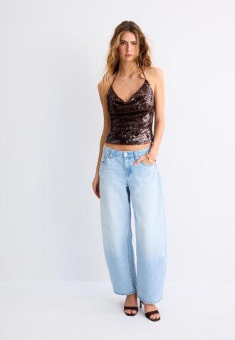 Haltertop med paljetter