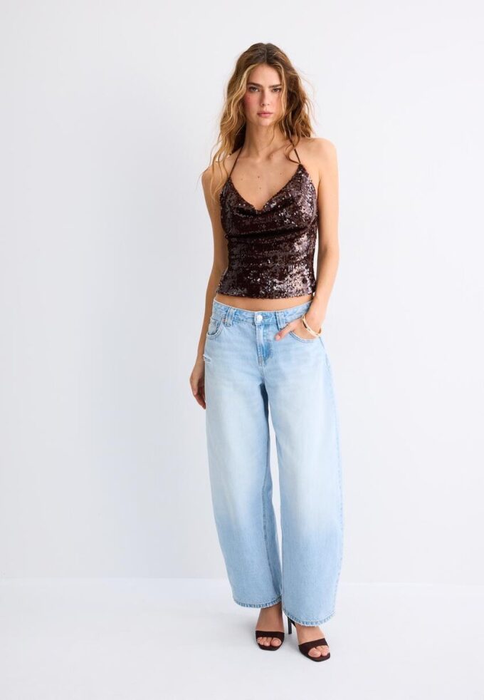 Haltertop med paljetter